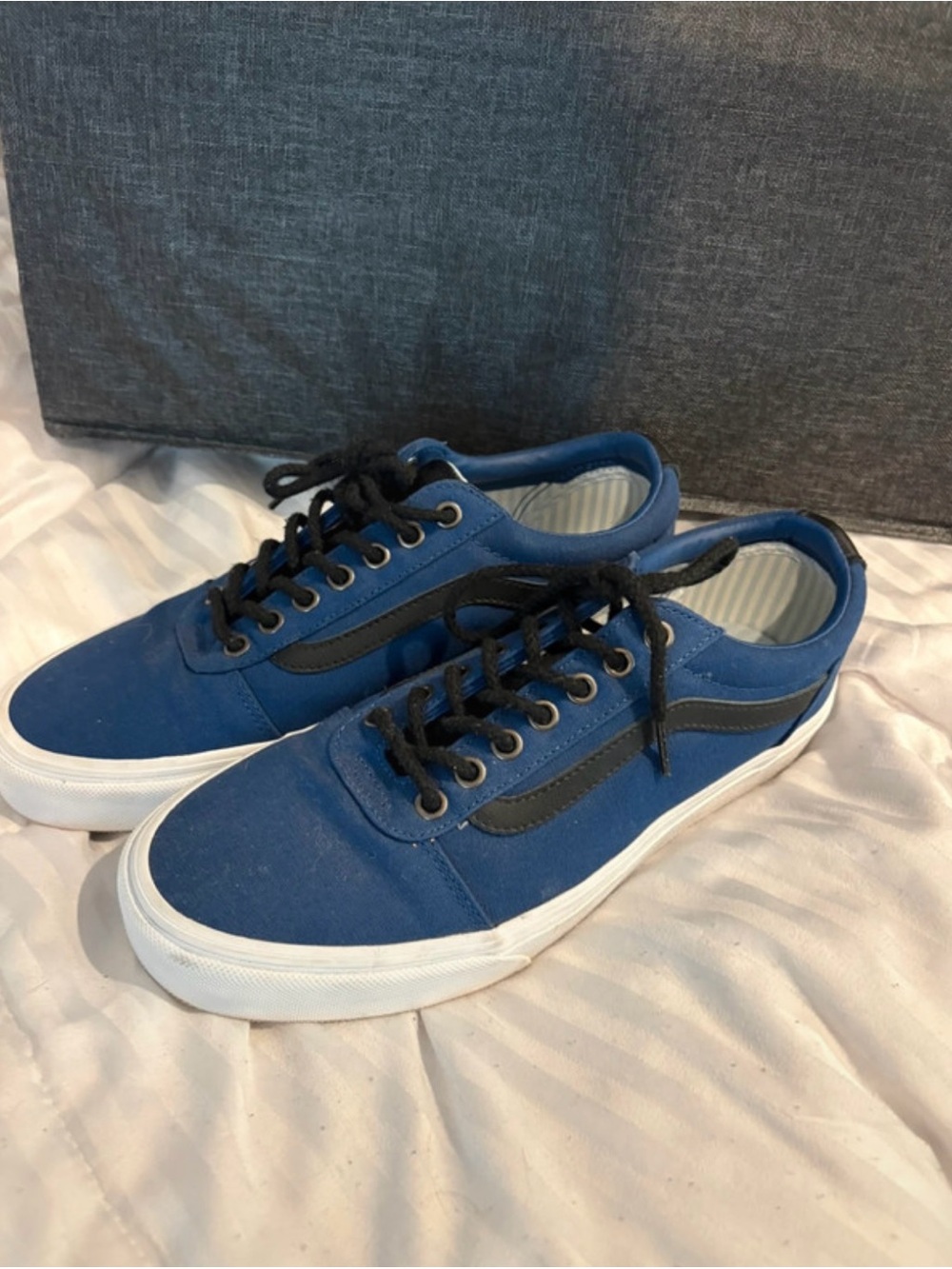 Vans Men’s Blue Canvas Low-Top Sneakers with Black Stripe